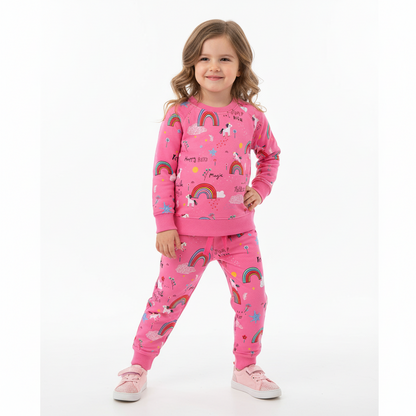 100% Cotton Pink Rainbow Sweatshirt & Jogger Set