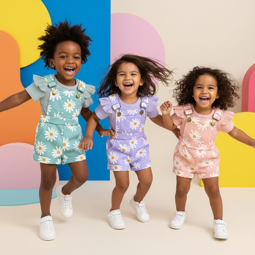 Floral Daisy Print Ruffle Sleeve Overall Set