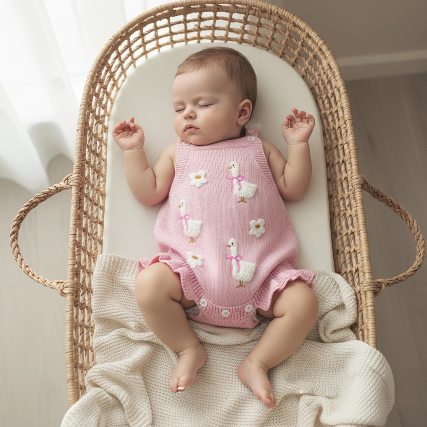 Cotton Goose Embroidered Knit Romper