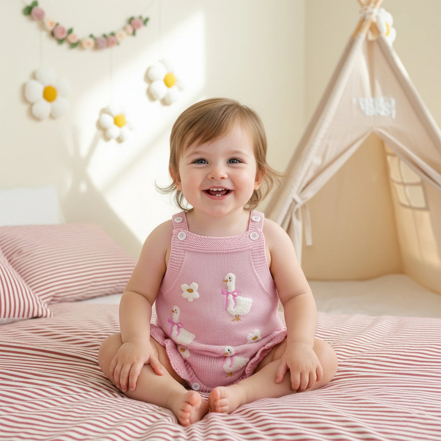 Cotton Goose Embroidered Knit Romper