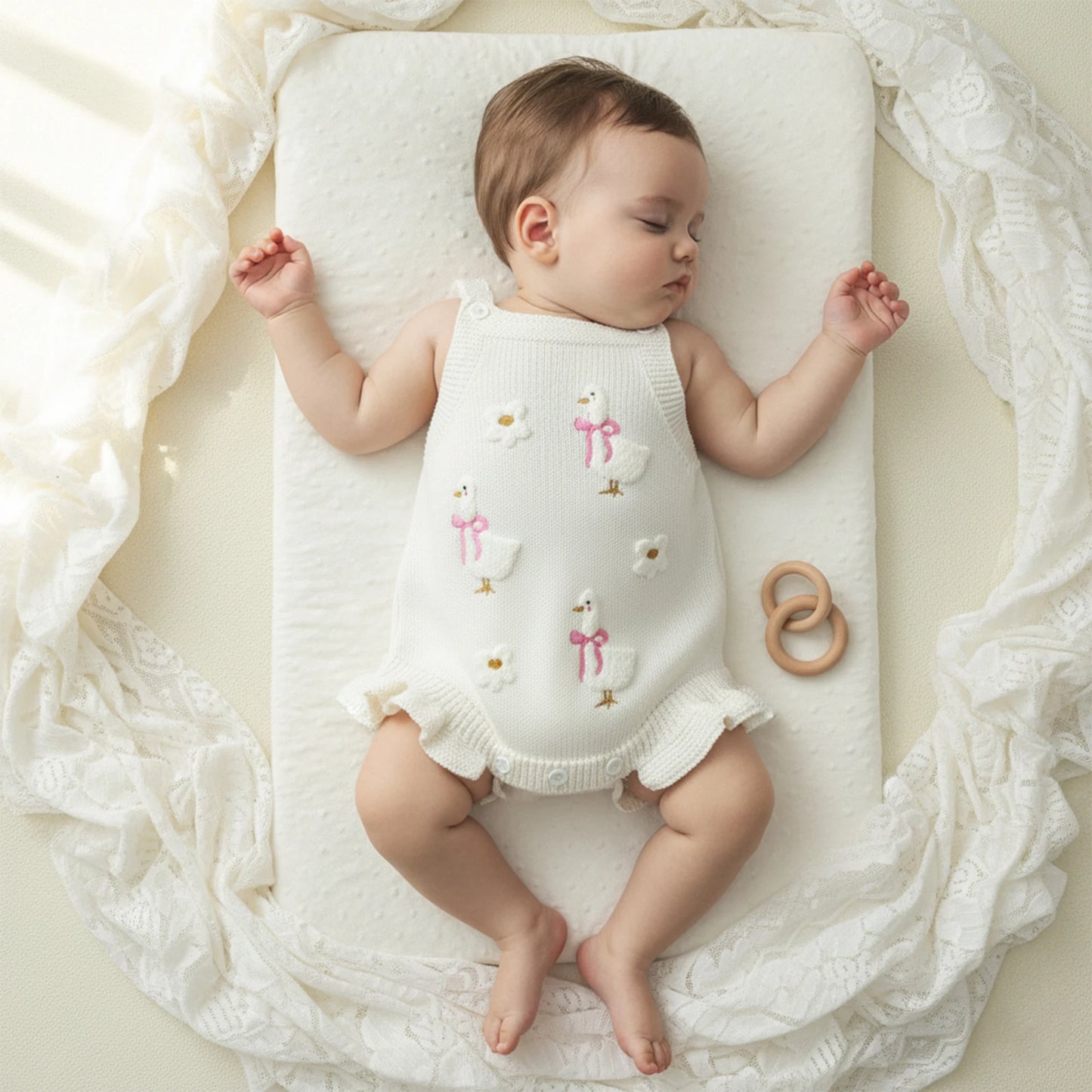 Cotton Goose Embroidered Knit Romper