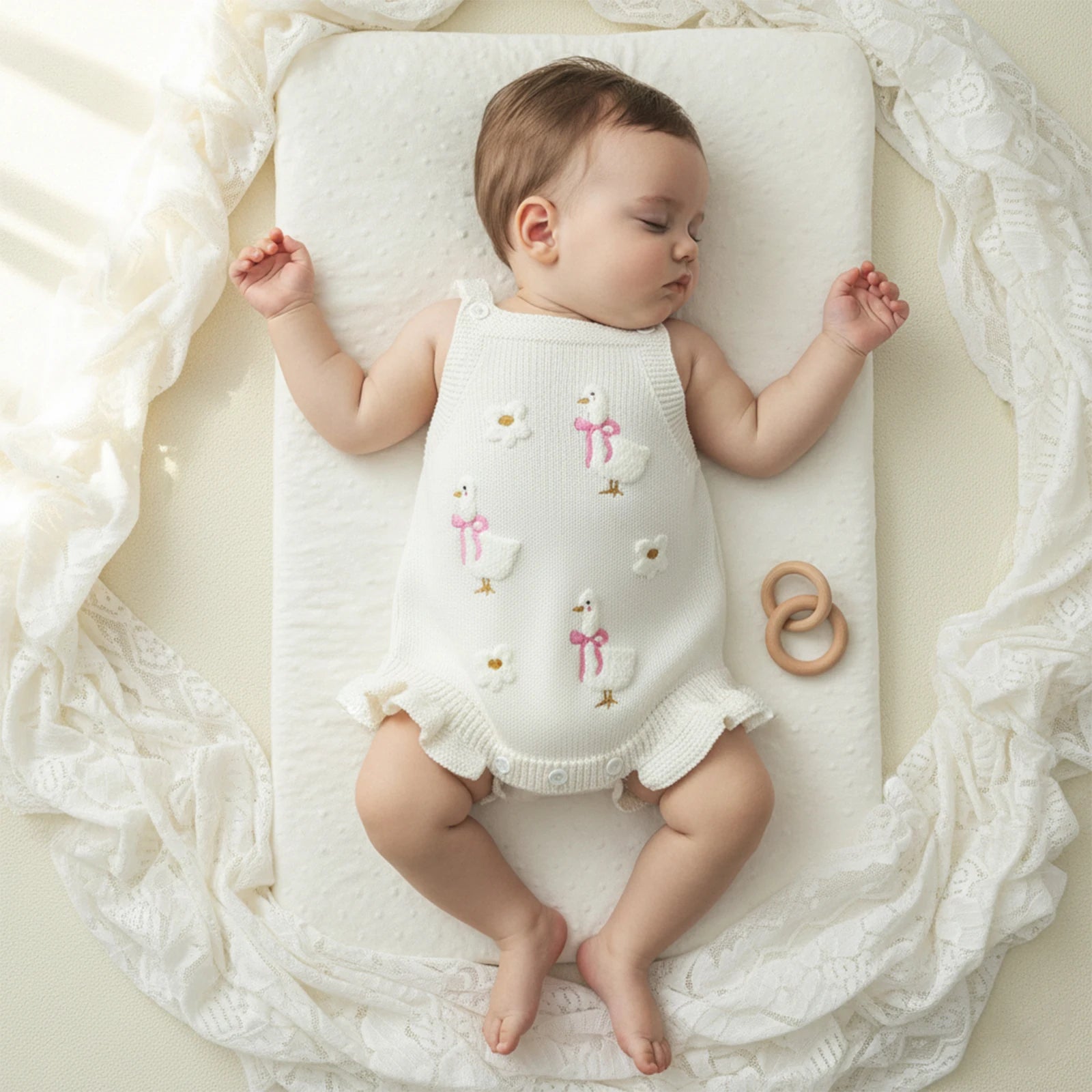 Cotton Goose Embroidered Knit Romper
