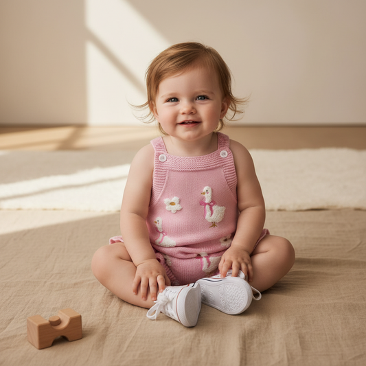Cotton Goose Embroidered Knit Romper