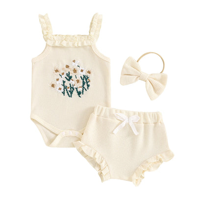 Ruffled Floral Romper & Bow Headband Set