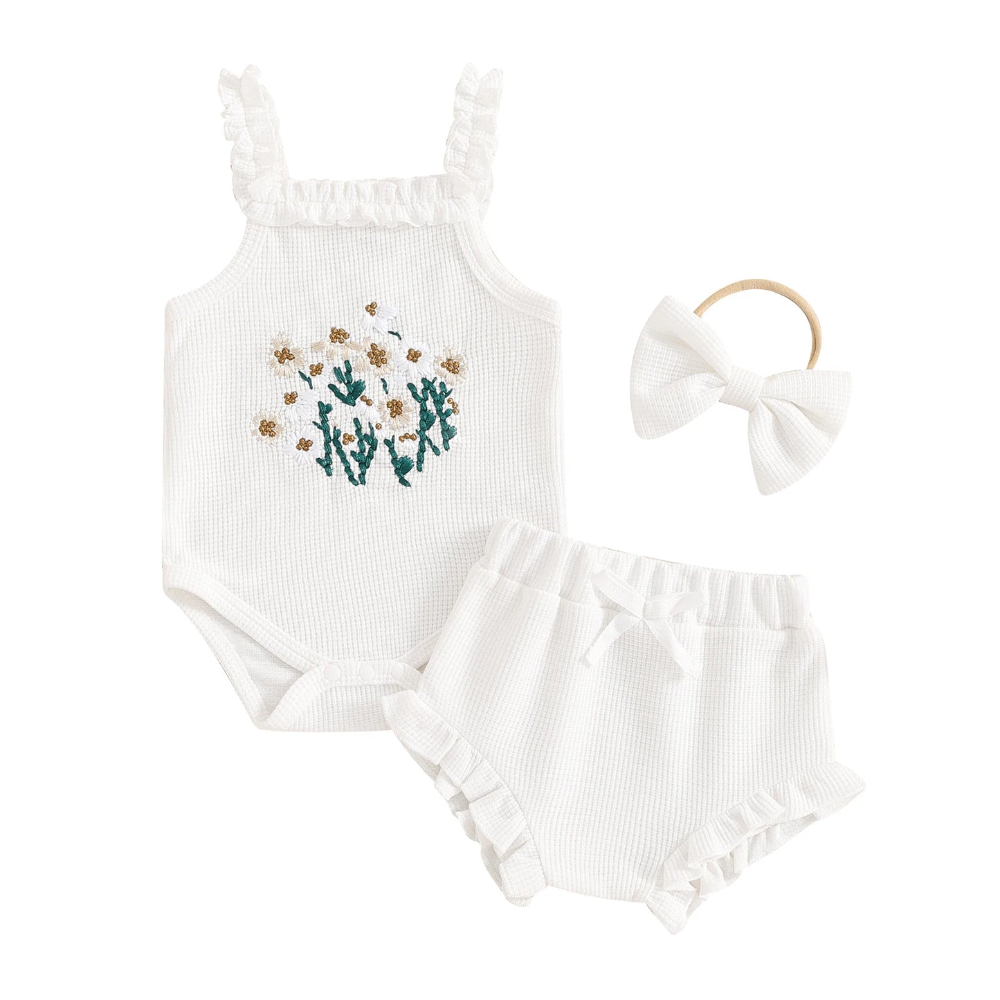 Ruffled Floral Romper & Bow Headband Set