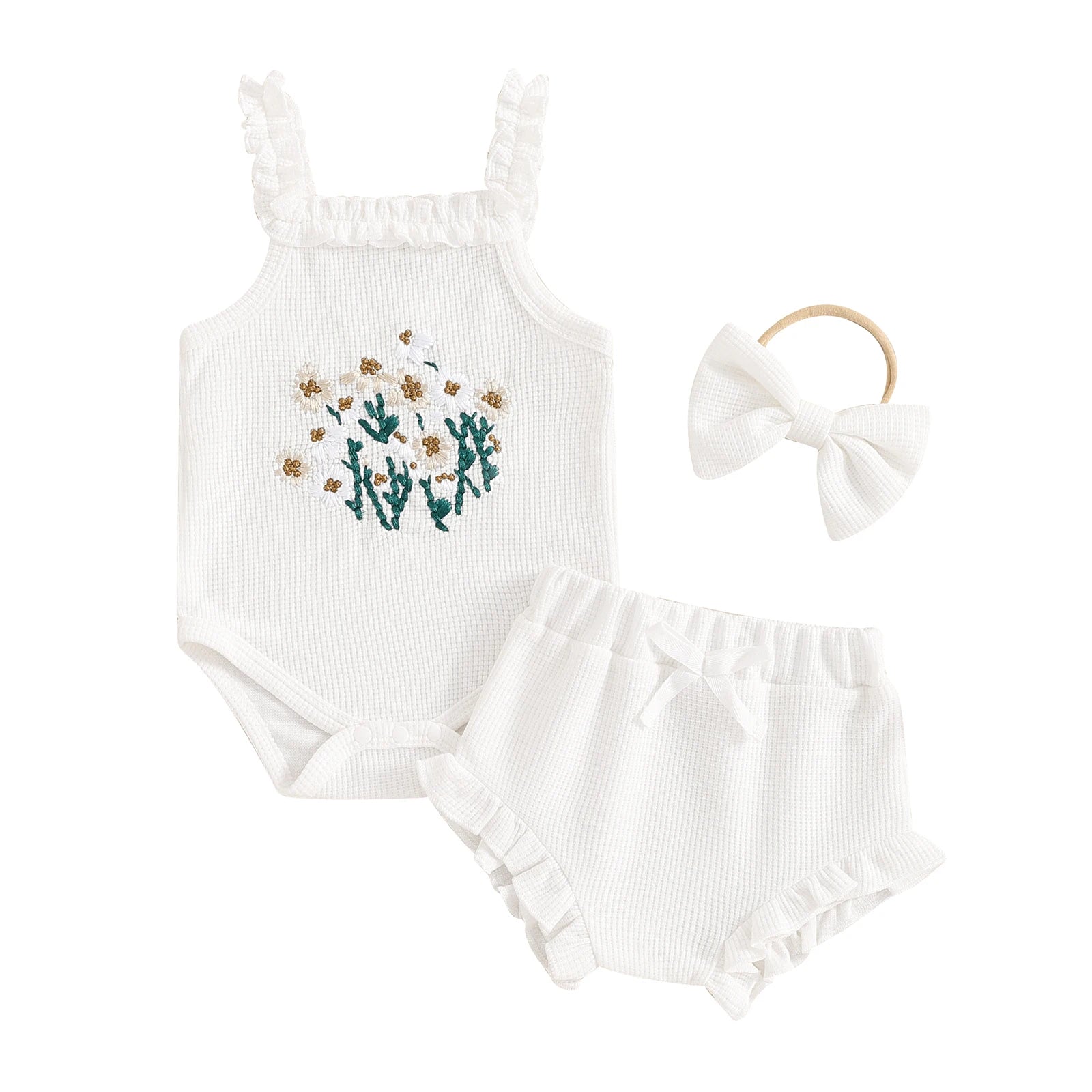Ruffled Floral Romper & Bow Headband Set