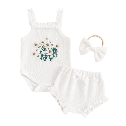 Ruffled Floral Romper & Bow Headband Set