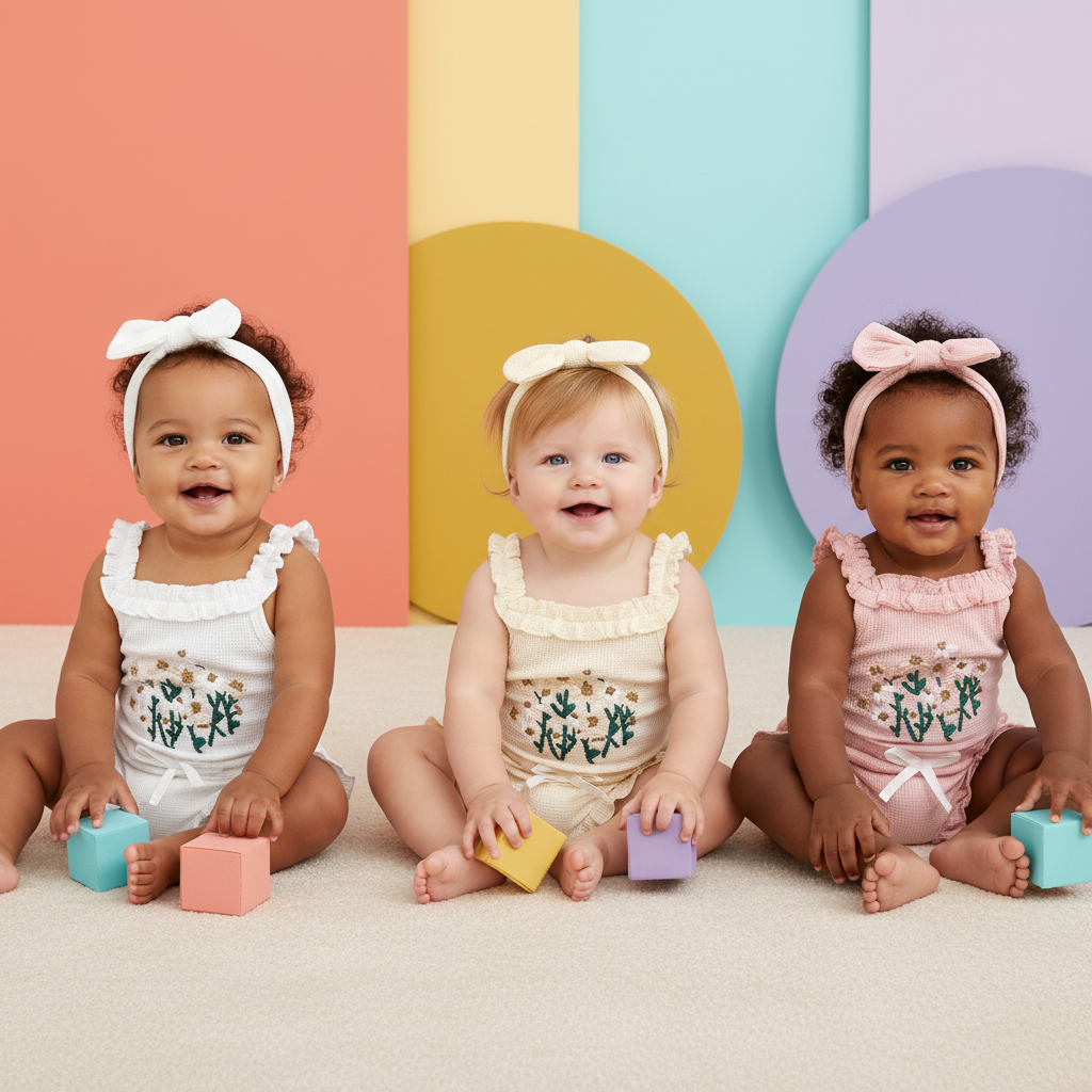 Ruffled Floral Romper & Bow Headband Set