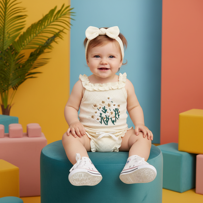 Ruffled Floral Romper & Bow Headband Set
