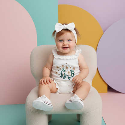 Ruffled Floral Romper & Bow Headband Set