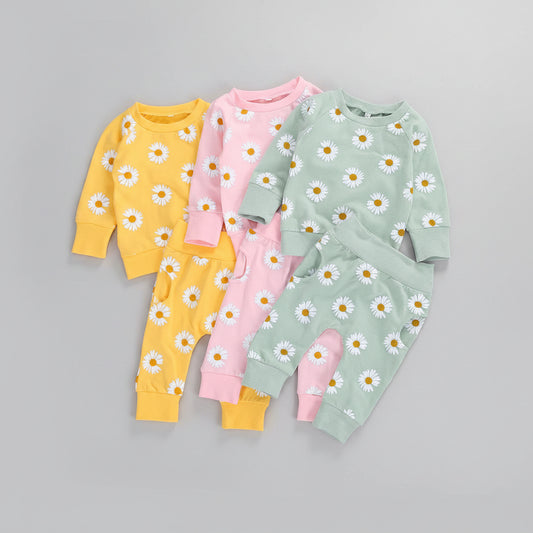 100% Cotton Daisy Floral Print Sweatshirt Pants & Headband Set