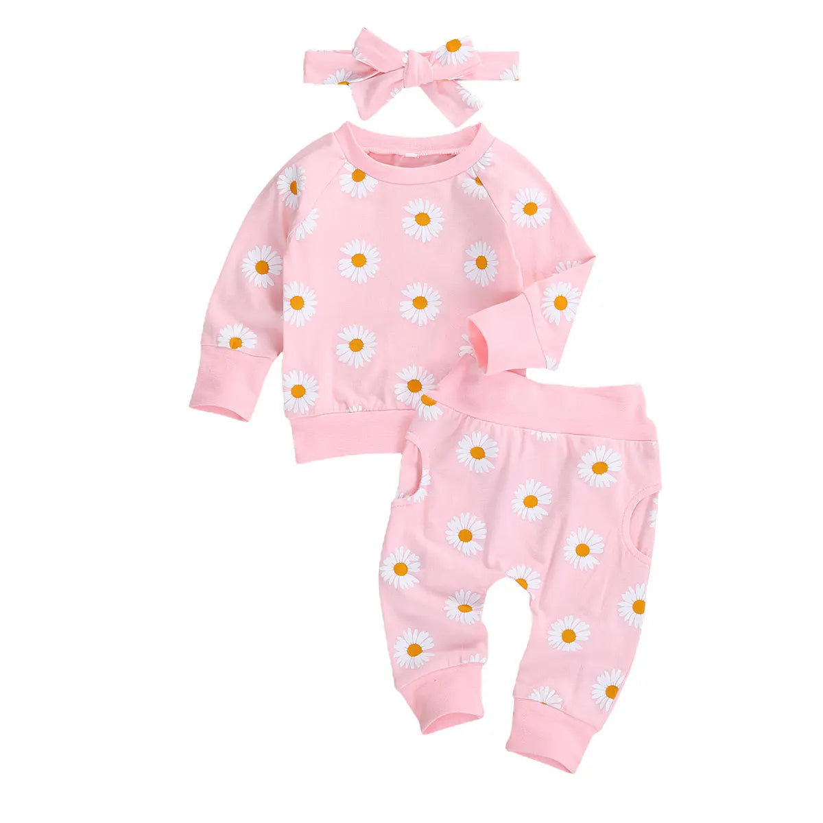 100% Cotton Daisy Floral Print Sweatshirt Pants & Headband Set