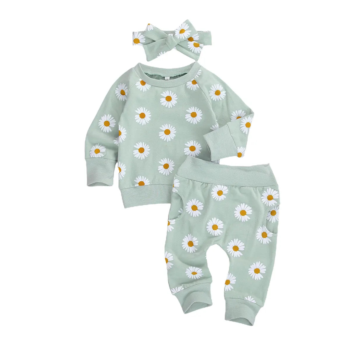 100% Cotton Daisy Floral Print Sweatshirt Pants & Headband Set