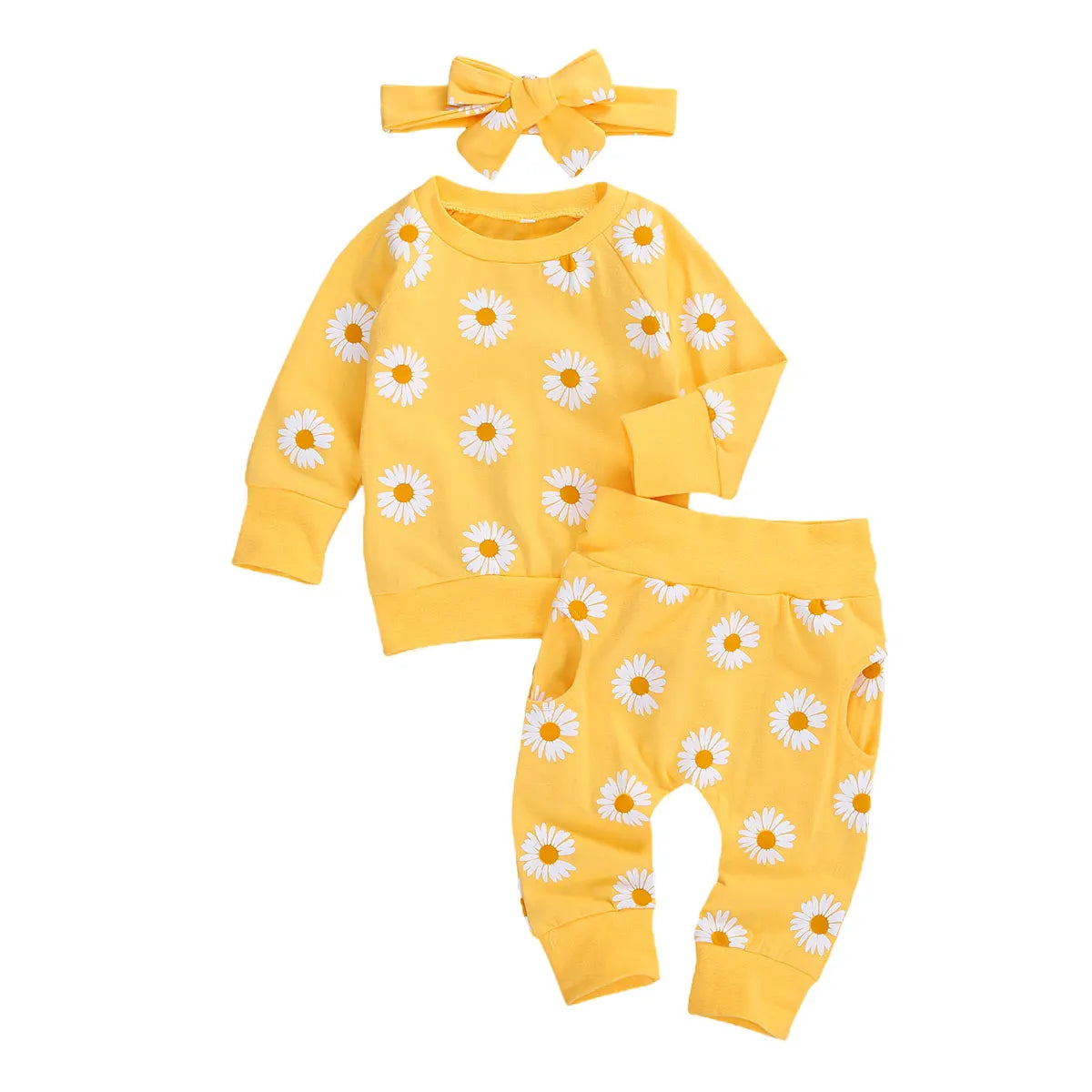 100% Cotton Daisy Floral Print Sweatshirt Pants & Headband Set