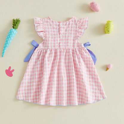 Gingham Dress With Pom Pom & Bow Detail Set