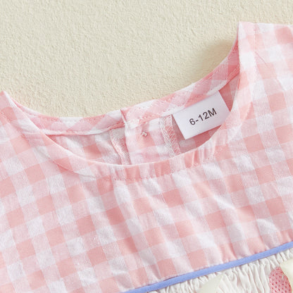 Gingham Dress With Pom Pom & Bow Detail Set