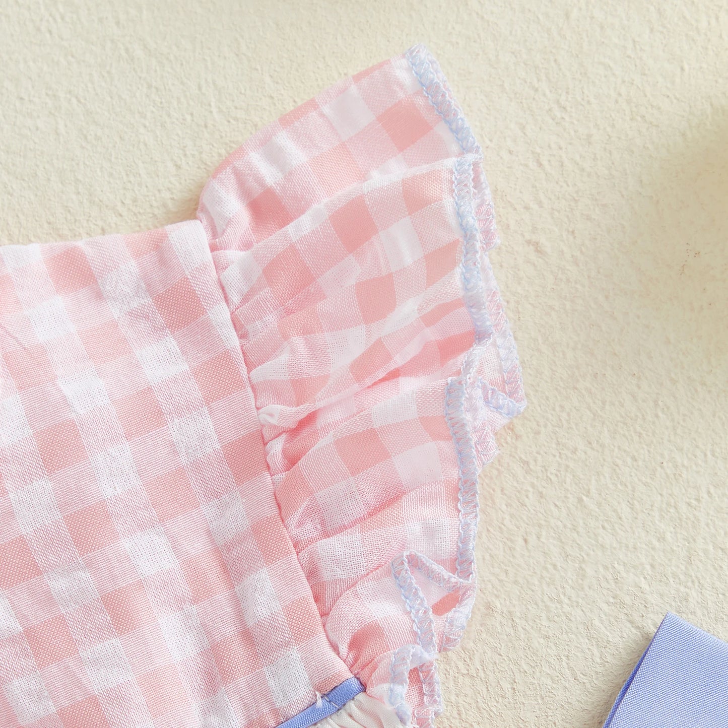 Gingham Dress With Pom Pom & Bow Detail Set