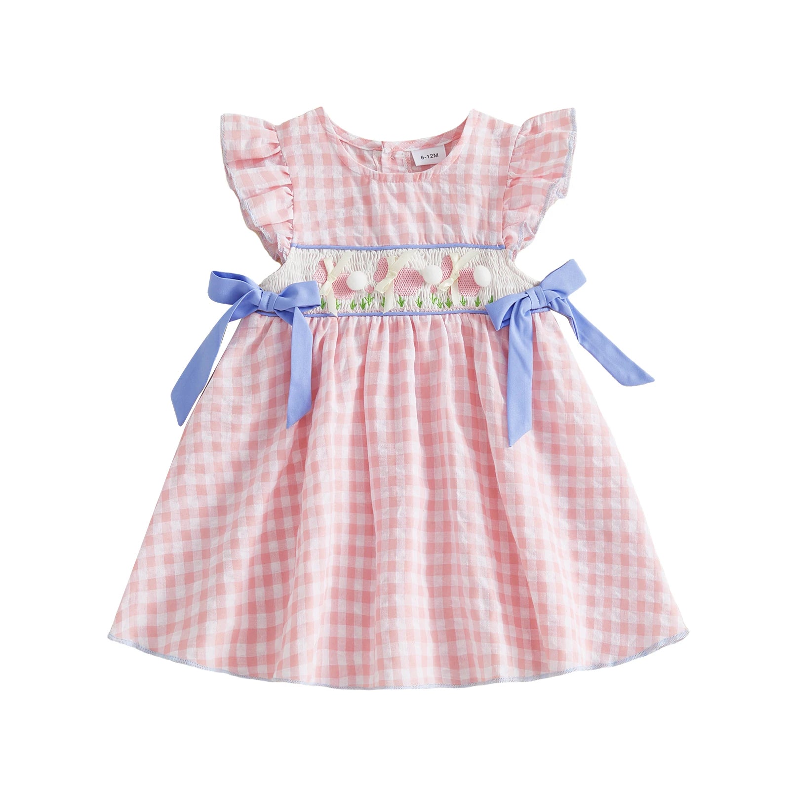 Gingham Dress With Pom Pom & Bow Detail Set