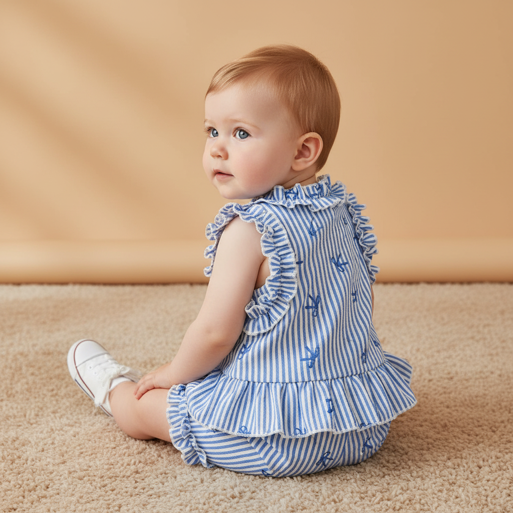 Cotton Pink Striped Ruffle Top & Shorts Set