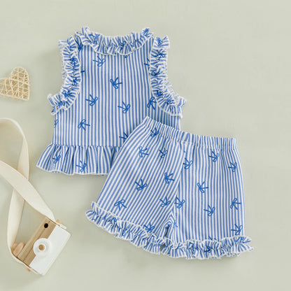 Cotton Pink Striped Ruffle Top & Shorts Set