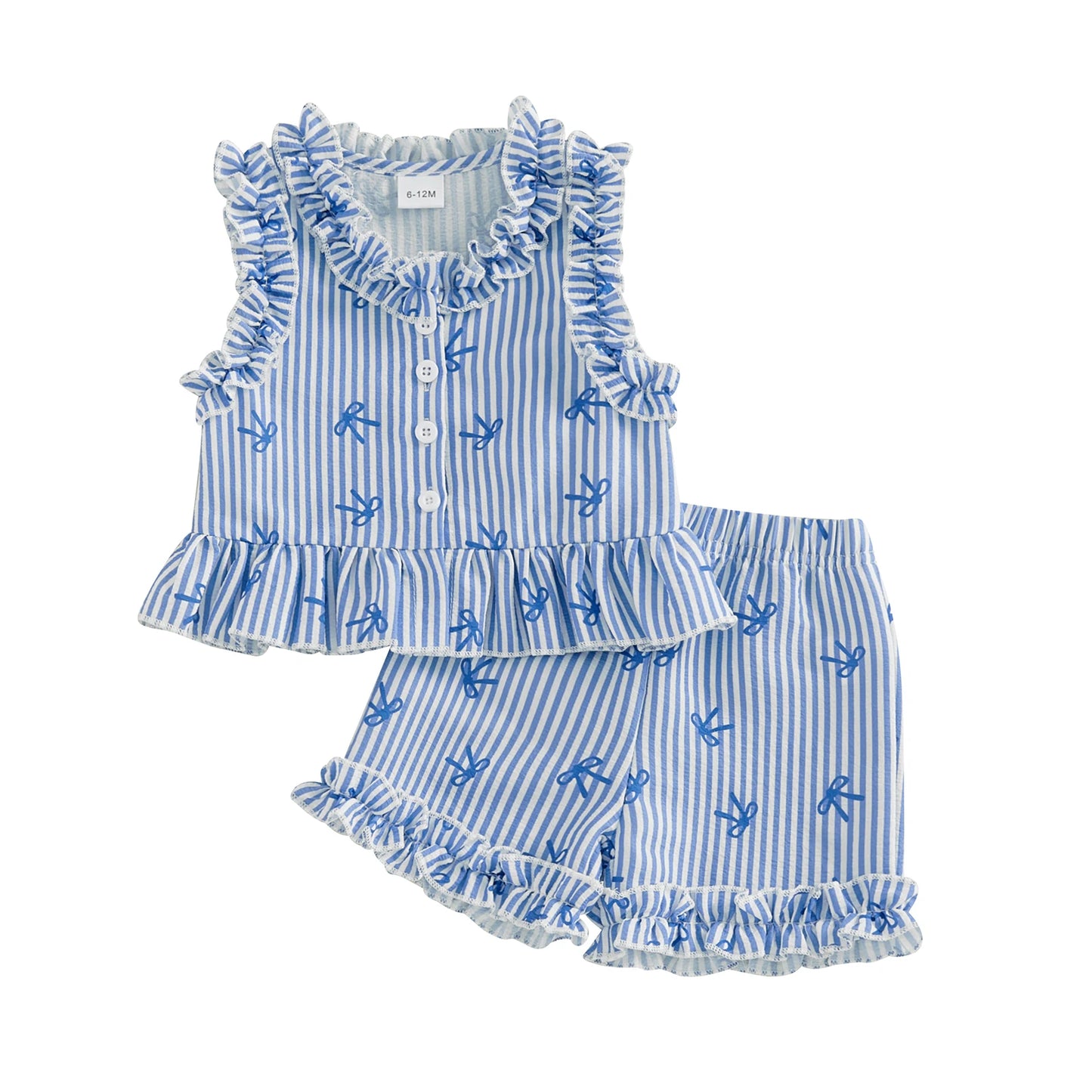 Cotton Pink Striped Ruffle Top & Shorts Set