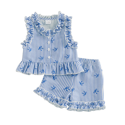 Cotton Pink Striped Ruffle Top & Shorts Set