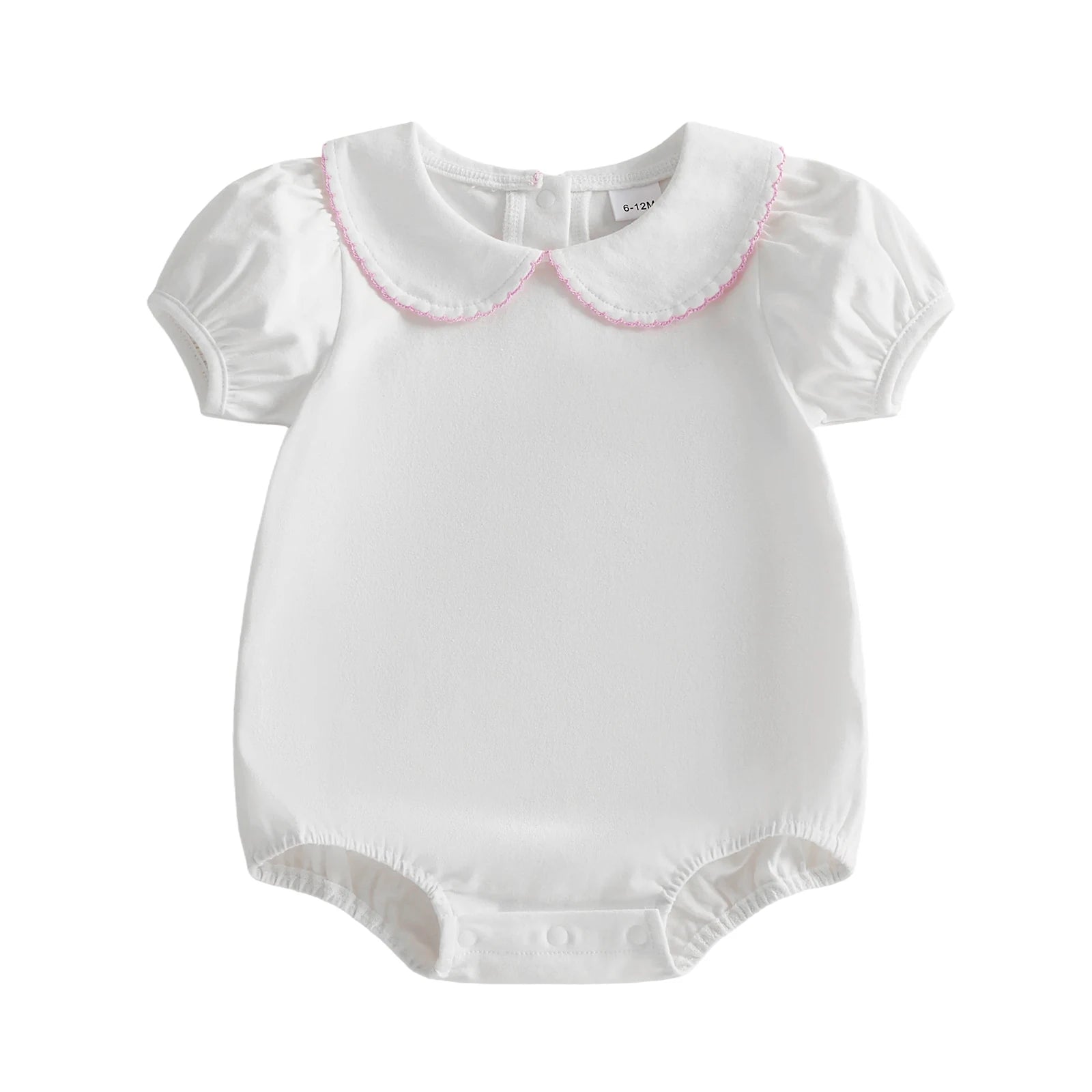 Cotton Puff Sleeve Romper With Scalloped Collar