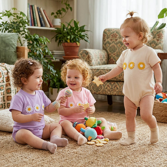 Cotton Daisy Embroidered Cotton Bodysuits In Pastel Colors