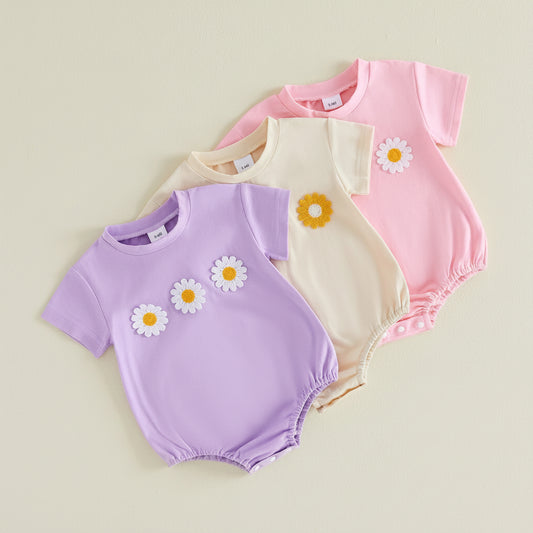 Cotton Daisy Embroidered Cotton Bodysuits In Pastel Colors