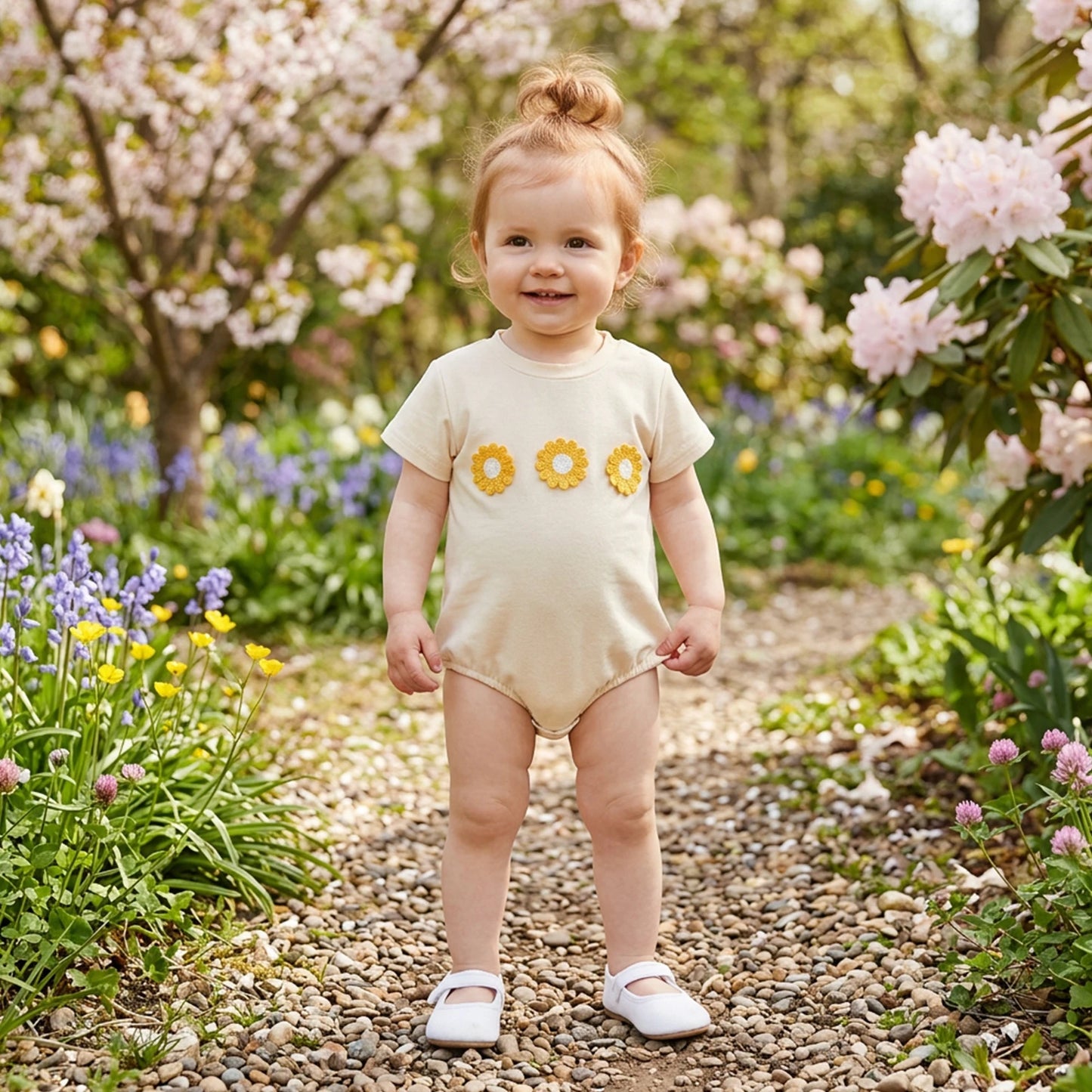 Cotton Daisy Embroidered Cotton Bodysuits In Pastel Colors