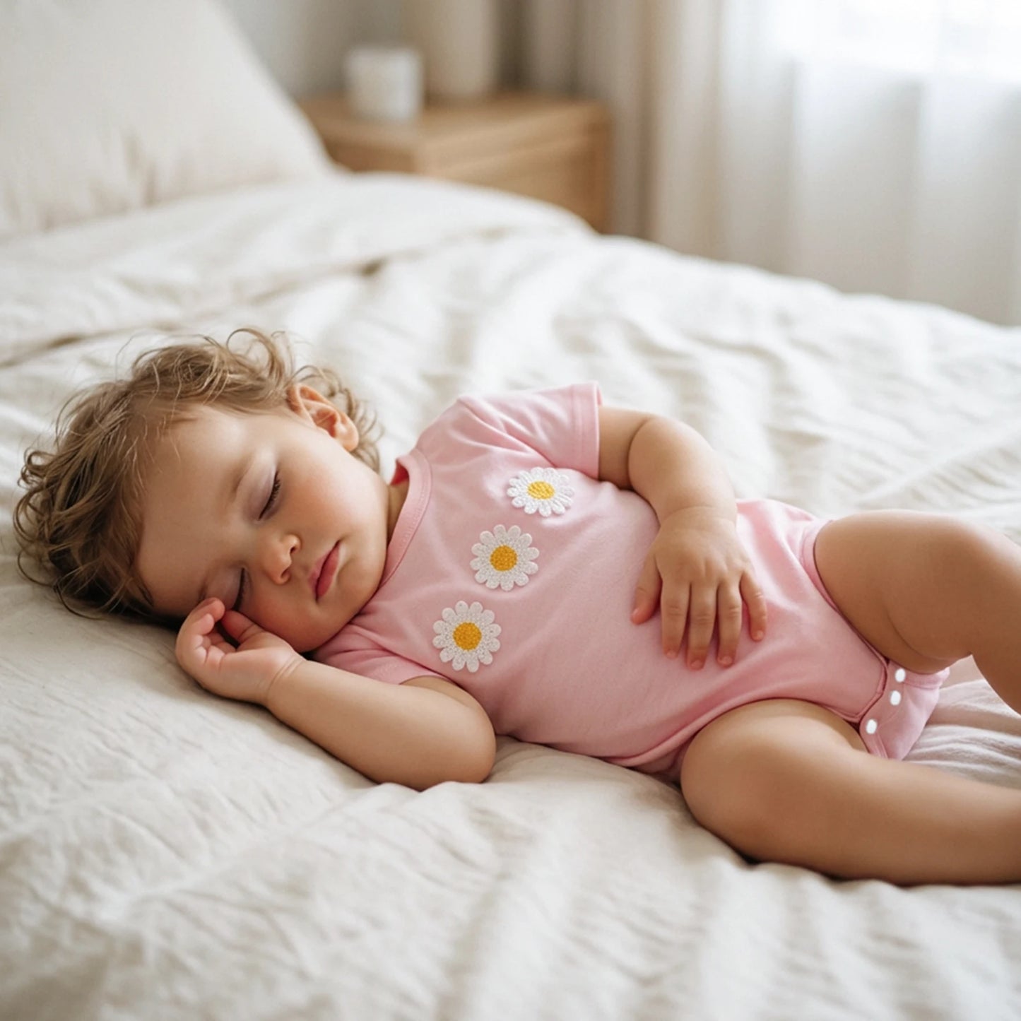 Cotton Daisy Embroidered Cotton Bodysuits In Pastel Colors