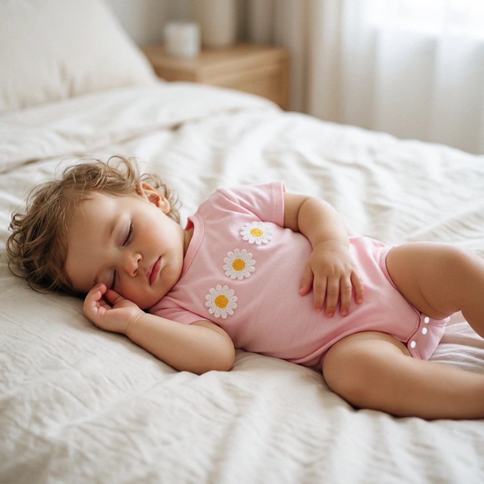 Cotton Daisy Embroidered Cotton Bodysuits In Pastel Colors