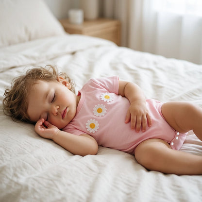 Cotton Daisy Embroidered Cotton Bodysuits In Pastel Colors