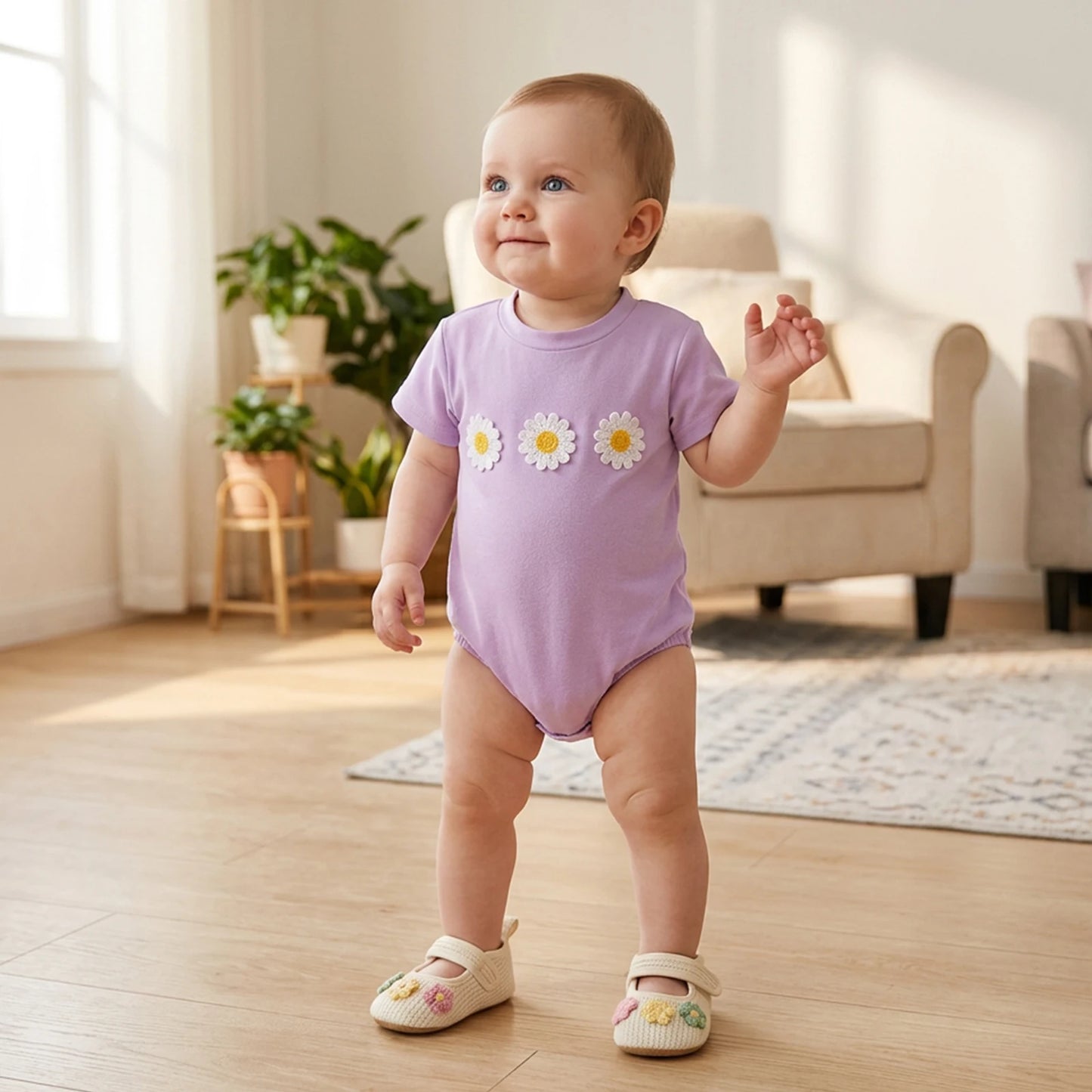 Cotton Daisy Embroidered Cotton Bodysuits In Pastel Colors