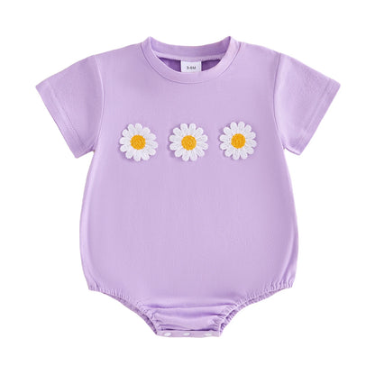 Cotton Daisy Embroidered Cotton Bodysuits In Pastel Colors