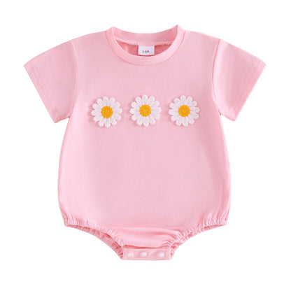 Cotton Daisy Embroidered Cotton Bodysuits In Pastel Colors