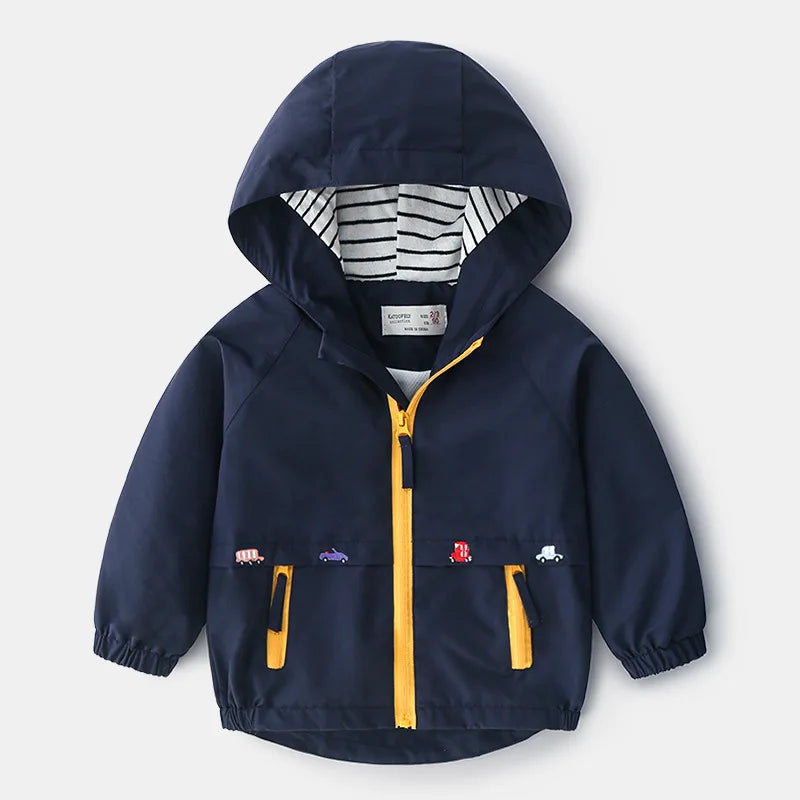 Boys Lightweight Hooded Zip Jacket – Cartoon Detail Everyday Layer