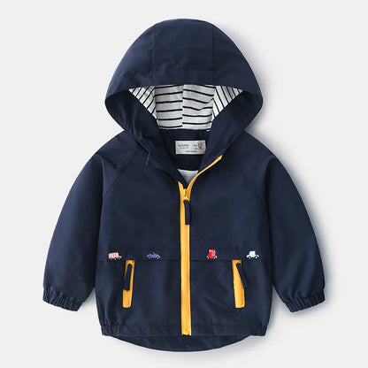 Boys Lightweight Hooded Zip Jacket – Cartoon Detail Everyday Layer