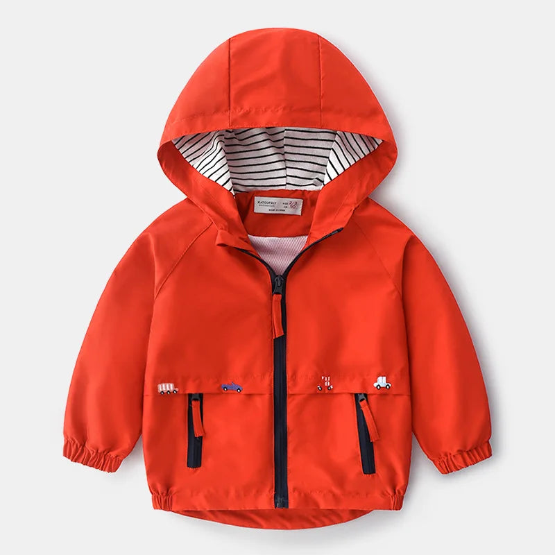 Boys Lightweight Hooded Zip Jacket – Cartoon Detail Everyday Layer