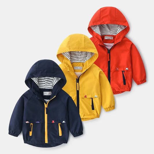 Boys Lightweight Hooded Zip Jacket – Cartoon Detail Everyday Layer