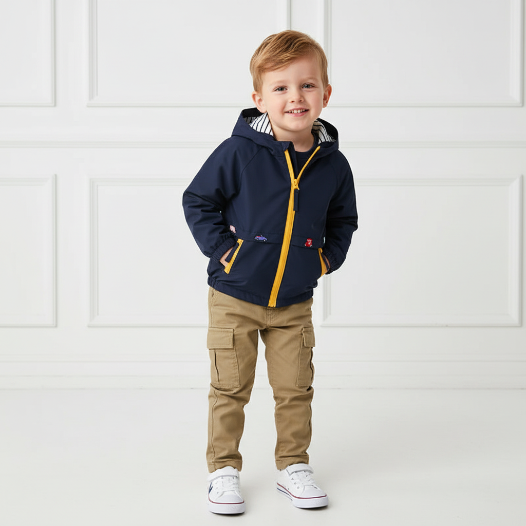 Boys Lightweight Hooded Zip Jacket – Cartoon Detail Everyday Layer