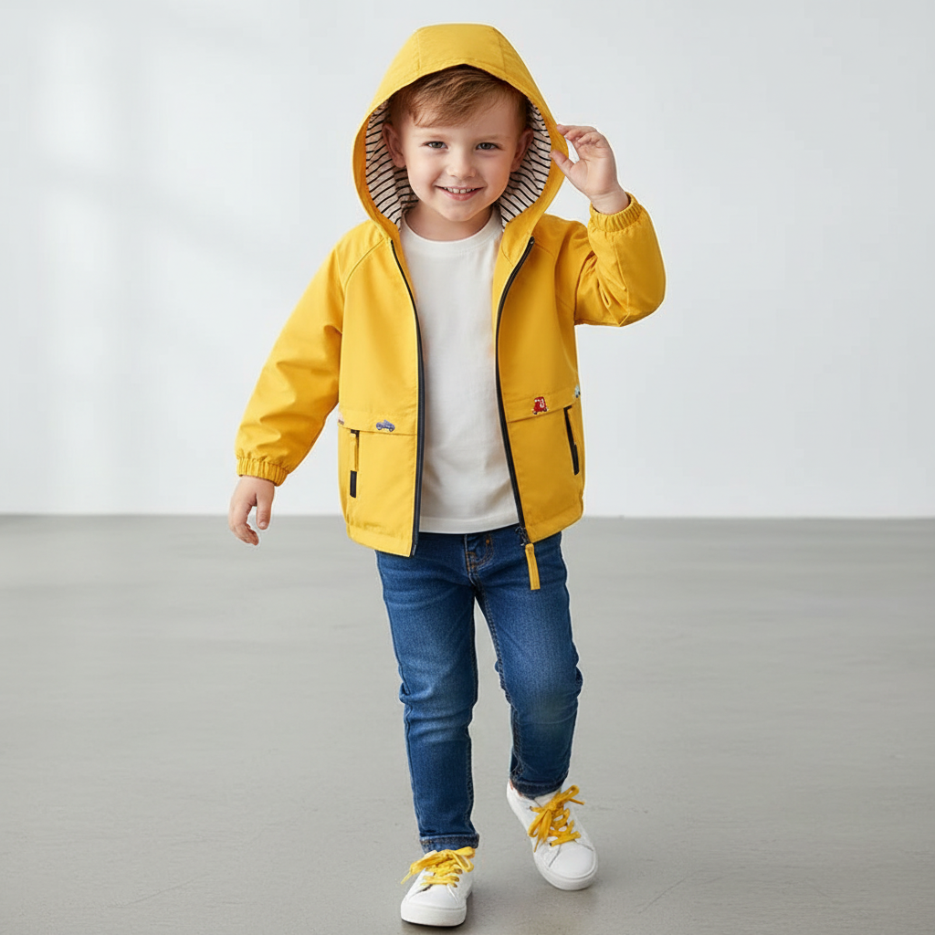 Boys Lightweight Hooded Zip Jacket – Cartoon Detail Everyday Layer