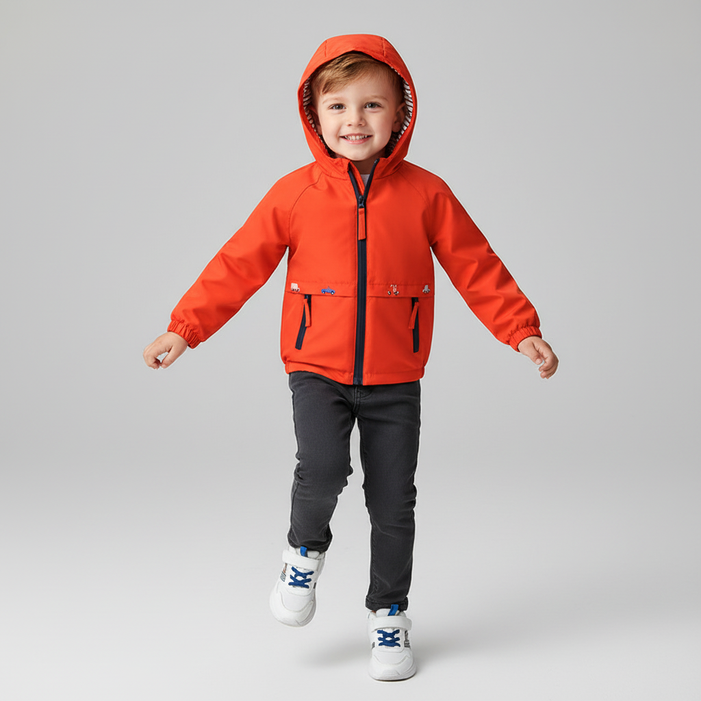 Boys Lightweight Hooded Zip Jacket – Cartoon Detail Everyday Layer
