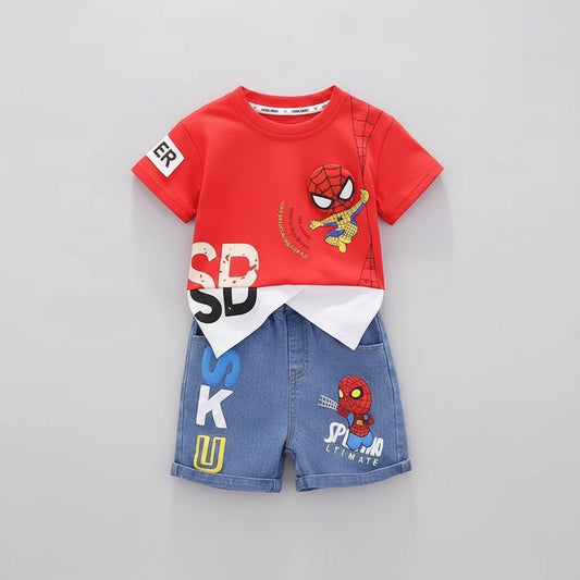 Spiderman Red Tee & Denim Shorts Set