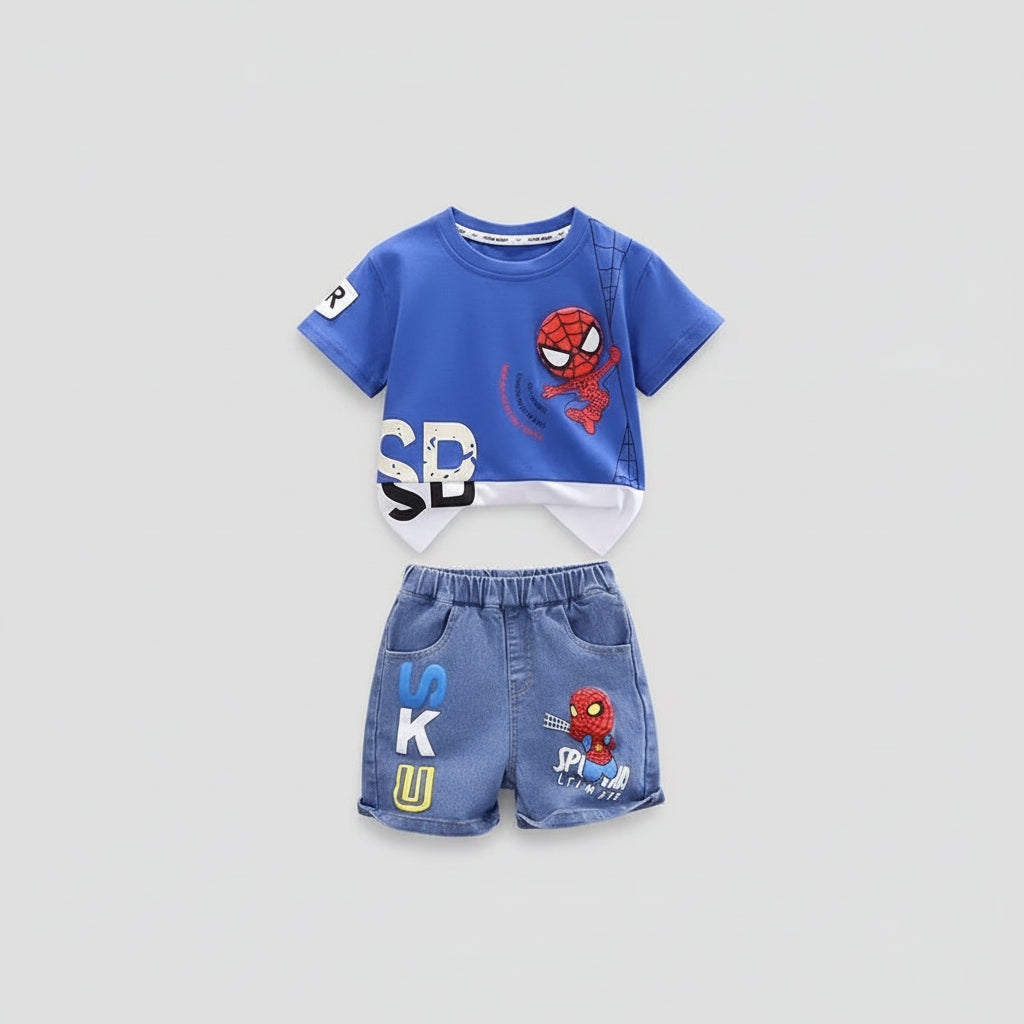 Spiderman Red Tee & Denim Shorts Set
