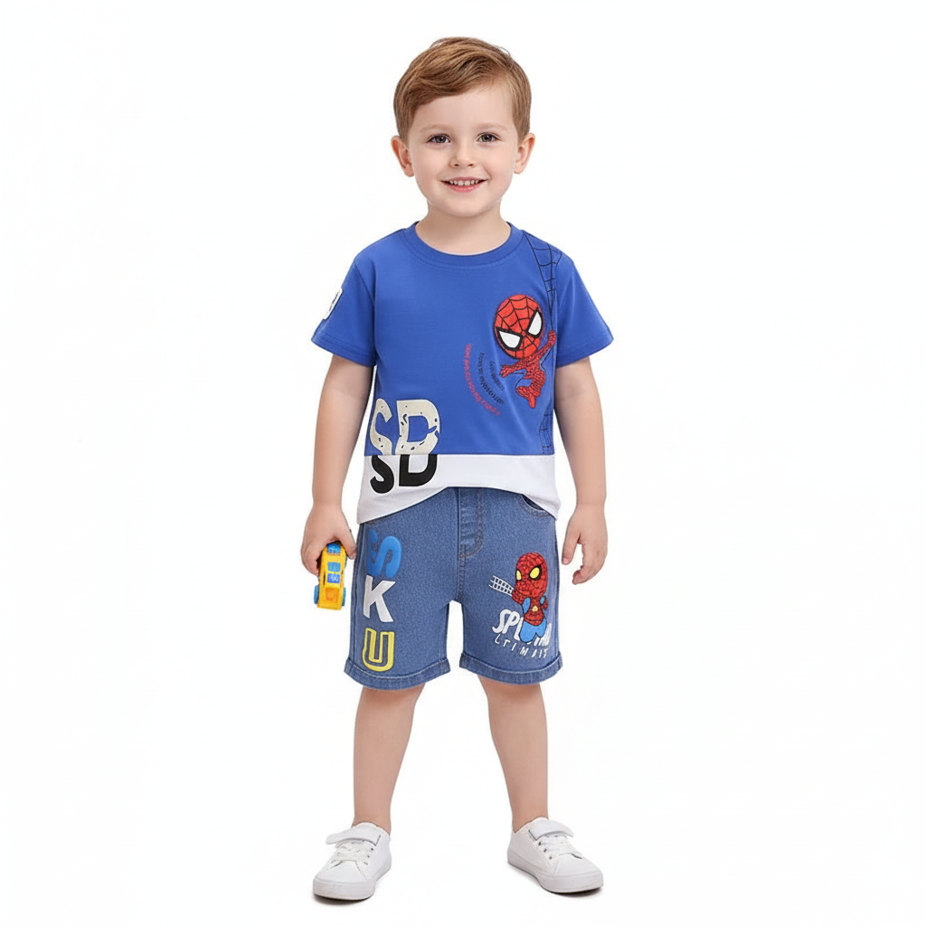 Spiderman Red Tee & Denim Shorts Set