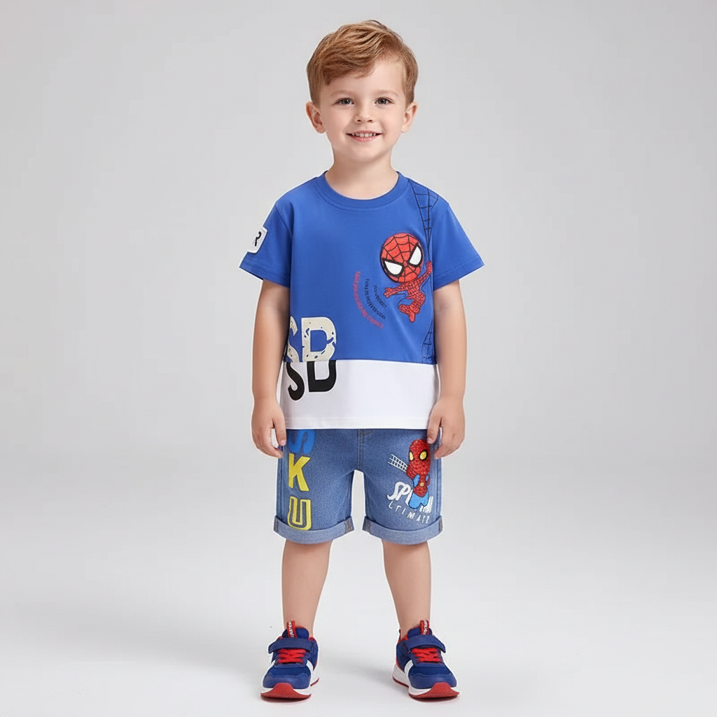 Spiderman Red Tee & Denim Shorts Set