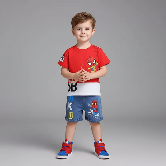 Spiderman Red Tee & Denim Shorts Set