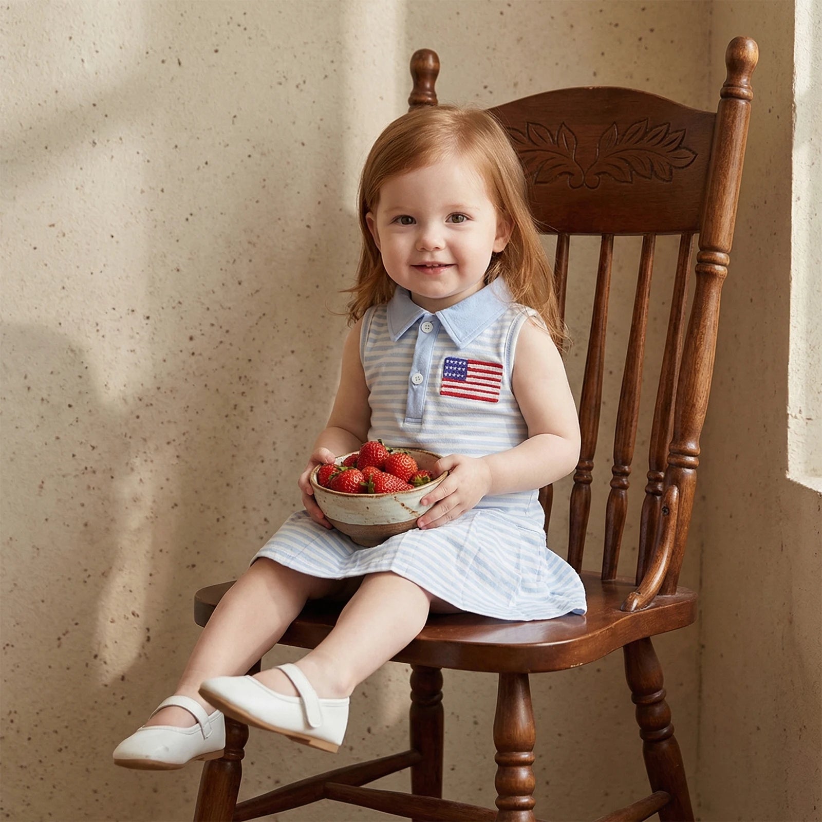 Cotton Striped Polo Dress With USA Flag & Pleated Skirt