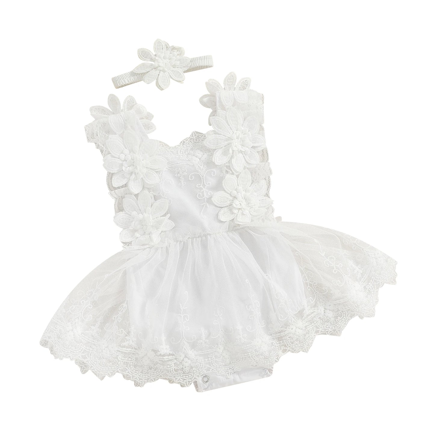 Cotton Lace Floral Dress & Matching Headband Set